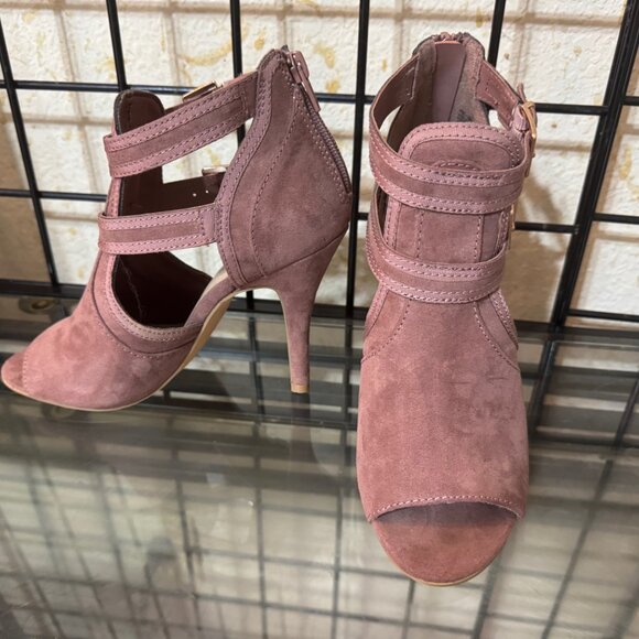 NEW NWOT Lauren Conrad Brown Suede Shoes Open Toe Heels 4 in heel Sz: 7M - Picture 1 of 8